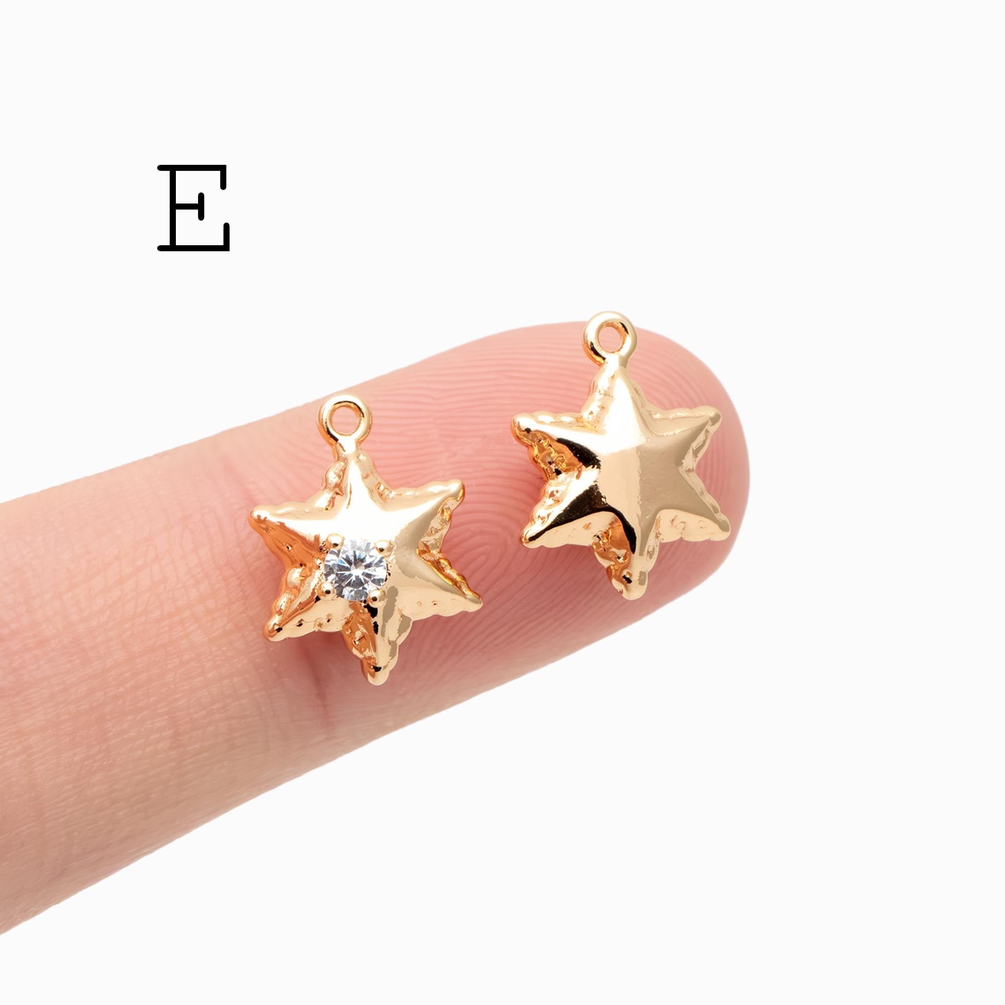 4pcs Gold/ Silver North Star Charms , Gold/ Rhodium plated Brass, CZ Pave Star Pendants (GB-1048)